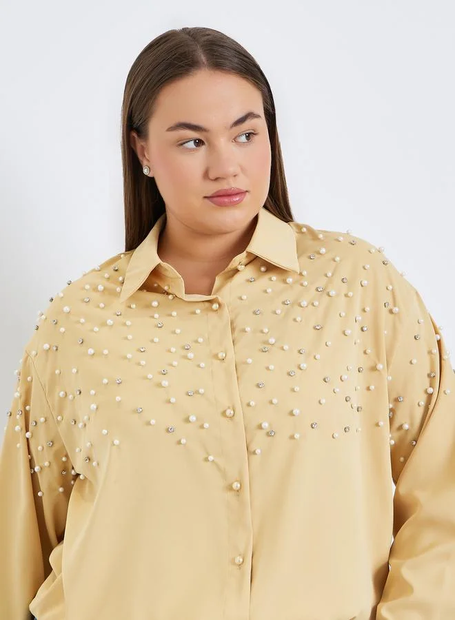 ستايلي بلوزة بمقاس كبير مرصعة بحجر الراين